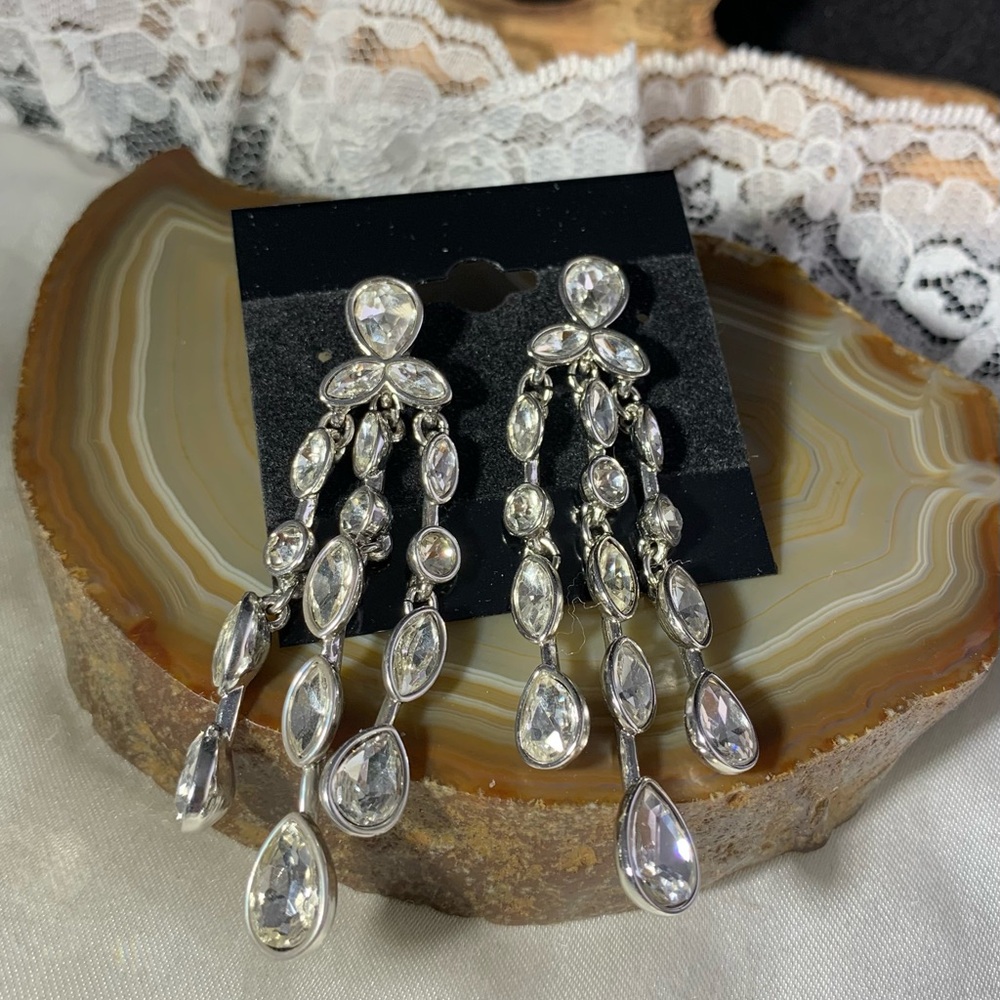 Dazzling Silver Drop Earrings Chandelier Rhinestone Earrings